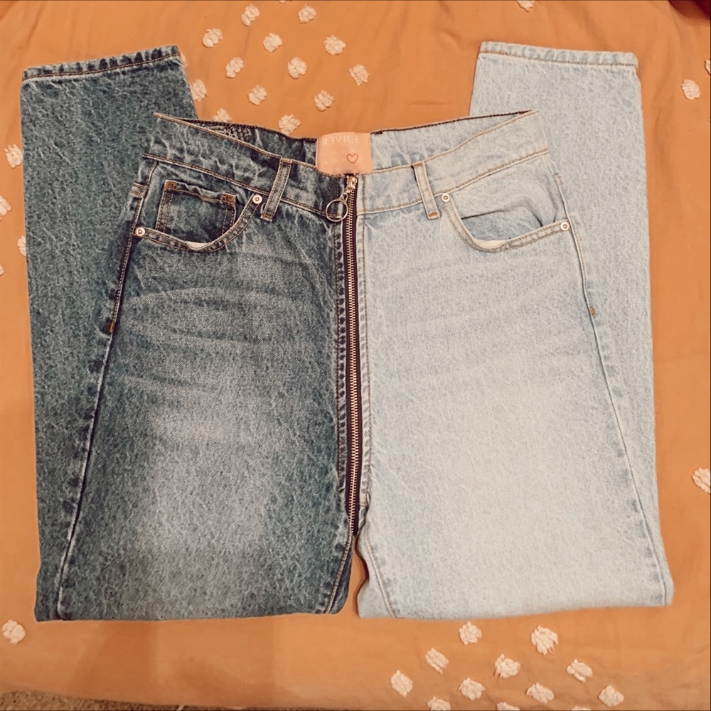 Revice two-tone zipper jeans